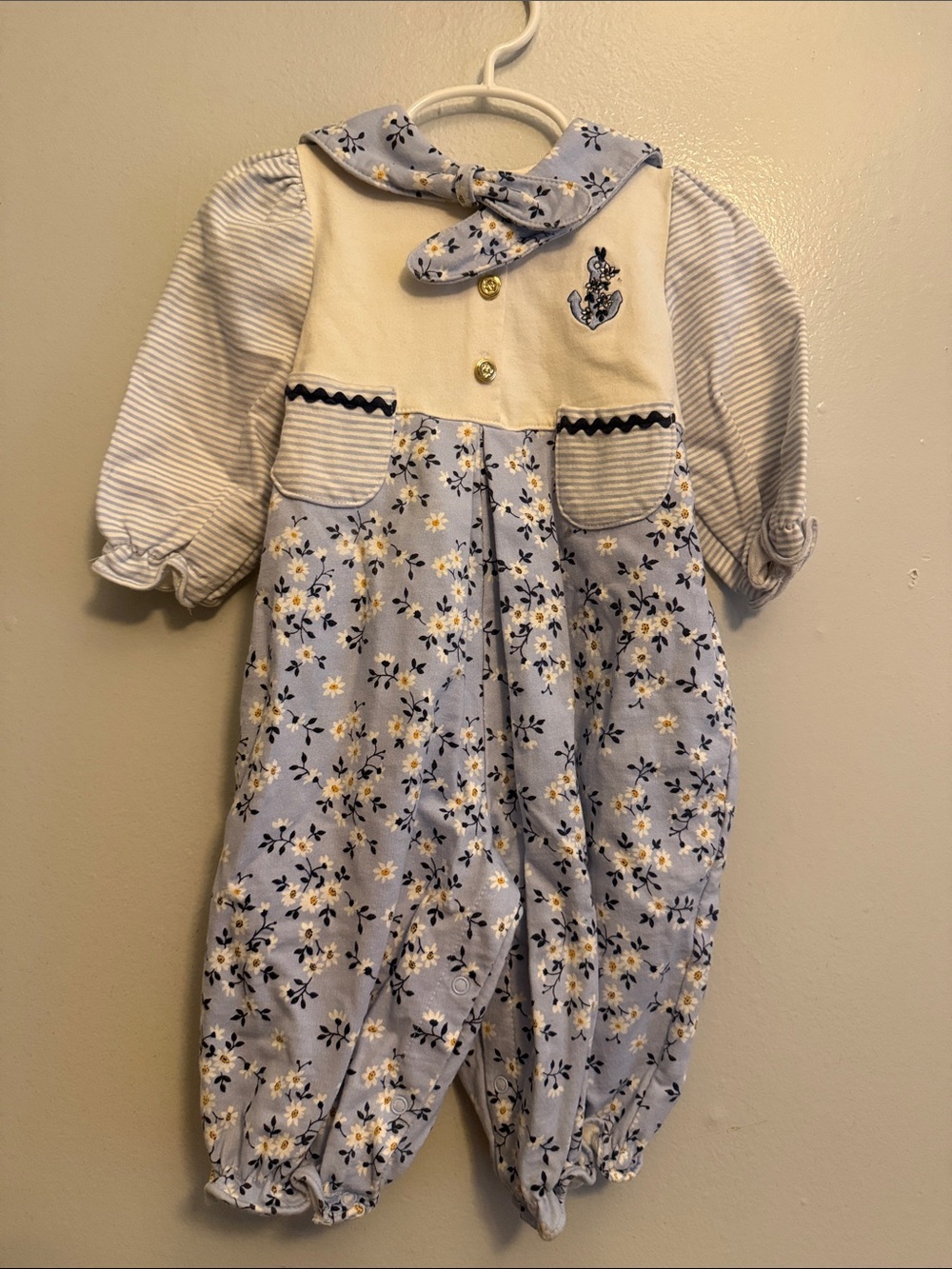mine Light Blue Floral One-Piece with Anchor Detail